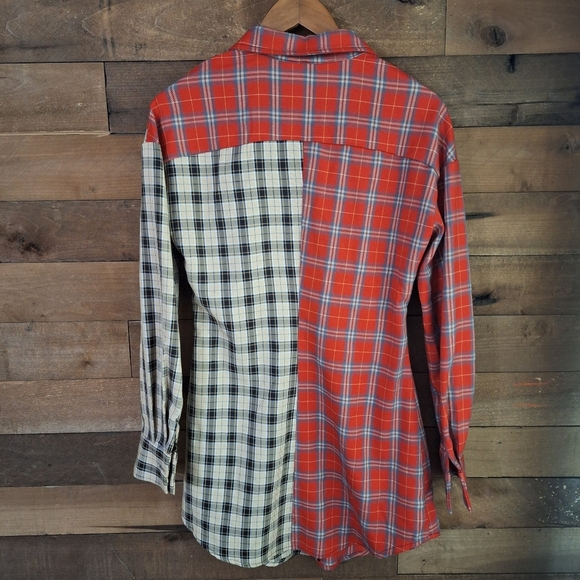 Akira Mixed Media Plaid Rushed Waist Button Front Dress Sz SMALL - Picture 6 of 7